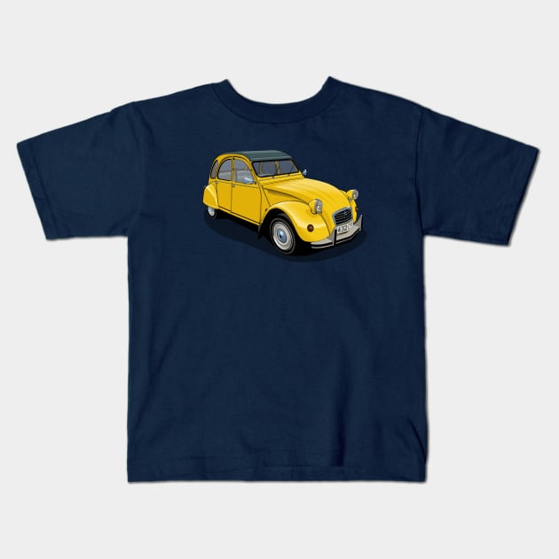 Citroen 2CV in yellow Kids T-Shirt by candcretro